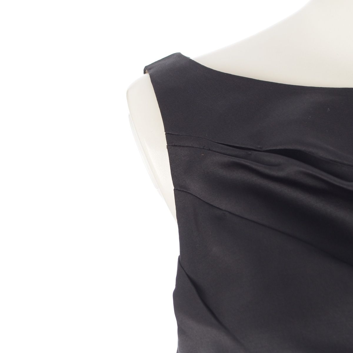Prada Wool Silk Gathered Boat Neck Sleeveless Dress Black 38 — view 6
