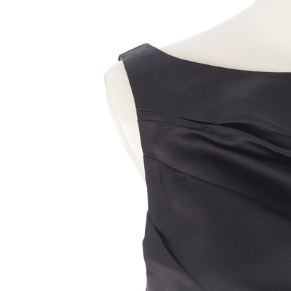 Prada Wool Silk Gathered Boat Neck Sleeveless Dress Black 38 — view 6