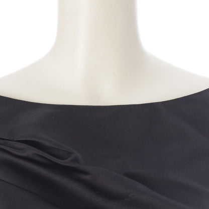 Prada Wool Silk Gathered Boat Neck Sleeveless Dress Black 38 — view 5