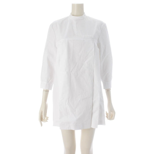 Miu Miu Cotton Poplin Crew Neck Double Face Shirt Dress White 36