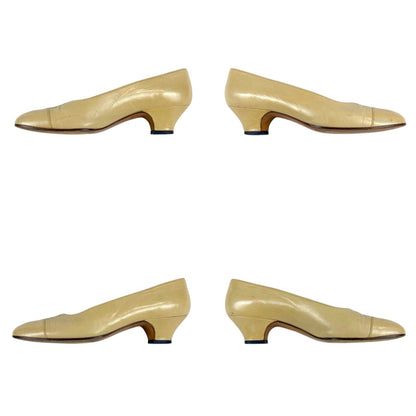 Chanel Coco Low Heeled Pumps CC Logo Beige Heels — view 6