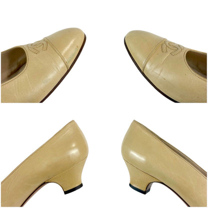 Chanel Coco Low Heeled Pumps CC Logo Beige Heels — view 7