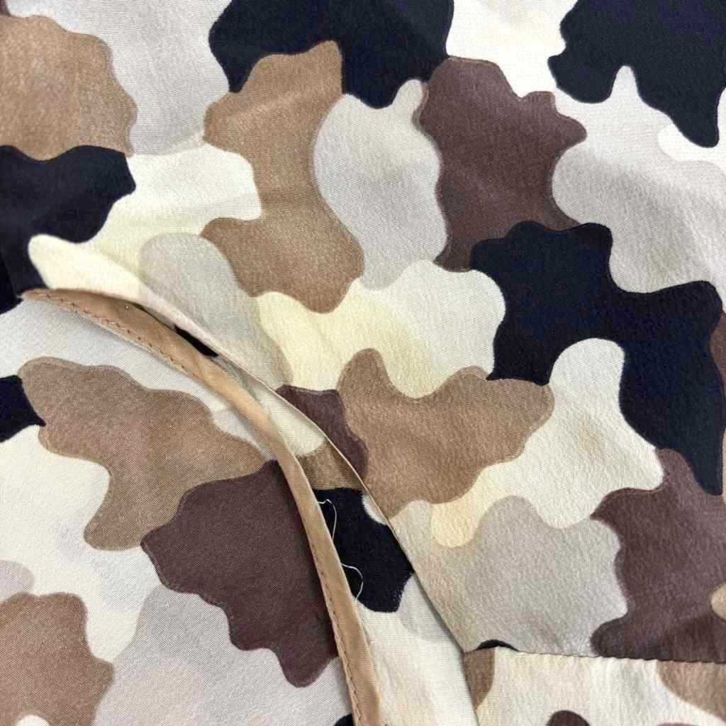 Prada Sleeveless Dress Silk Bow Tie Camouflage Pattern Beige Brown All Over 38 — view 7