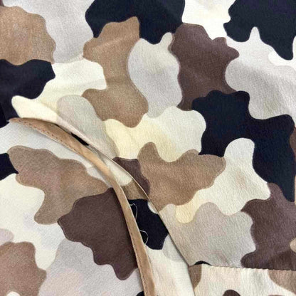 Prada Sleeveless Dress Silk Bow Tie Camouflage Pattern Beige Brown All Over 38 — view 7