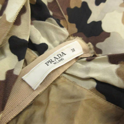 Prada Sleeveless Dress Silk Bow Tie Camouflage Pattern Beige Brown All Over 38 — view 4