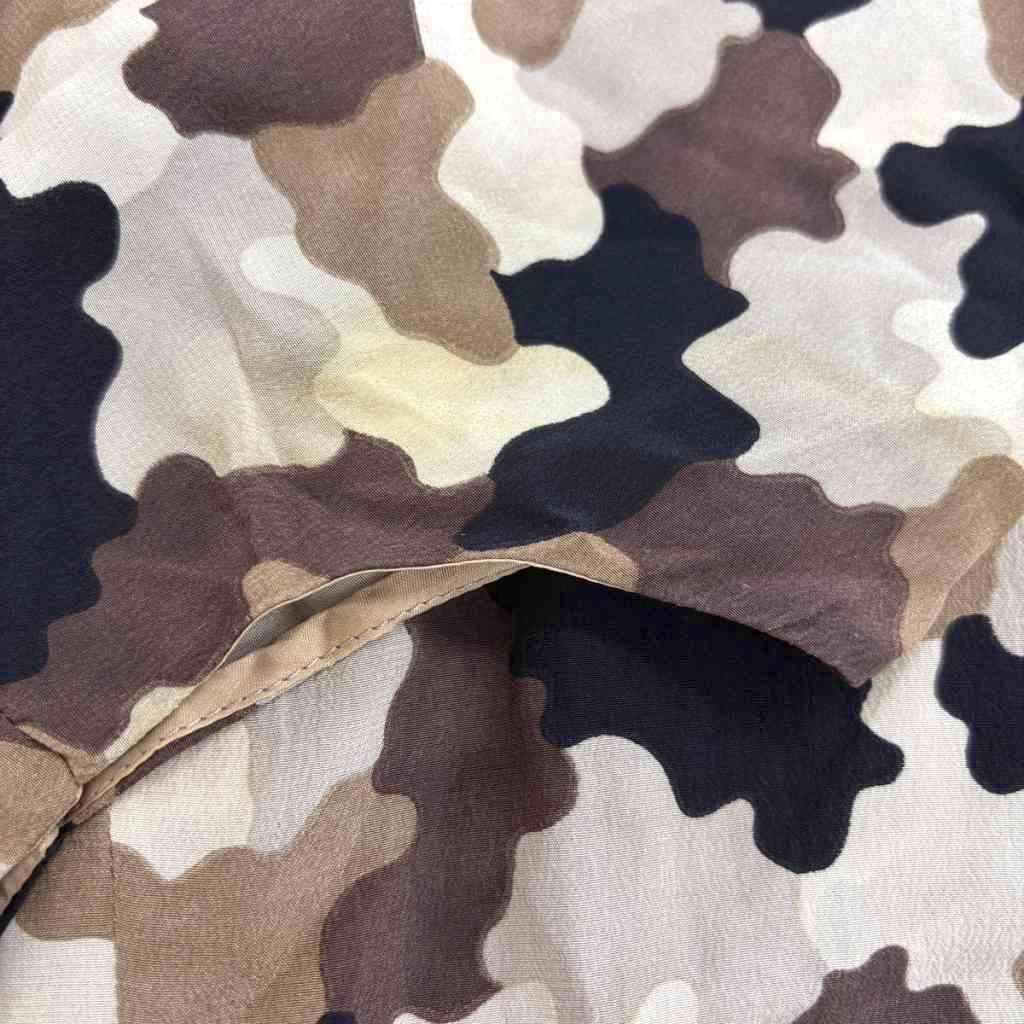 Prada Sleeveless Dress Silk Bow Tie Camouflage Pattern Beige Brown All Over 38 — view 6