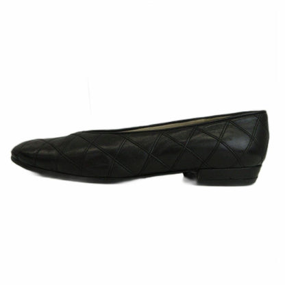 Chanel Quilted Leather Pumps Flat Shoes Almond Toe Black — view 2