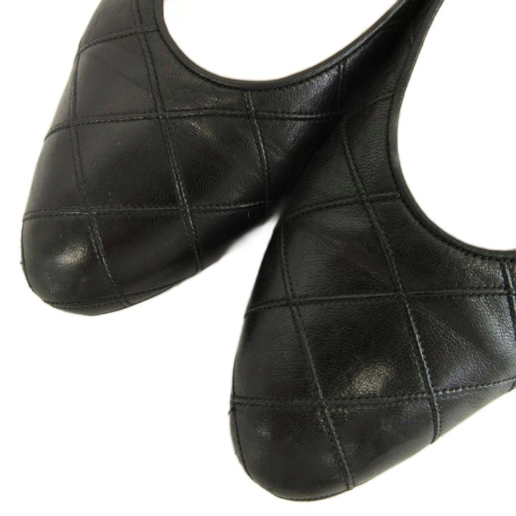 Chanel Quilted Leather Pumps Flat Shoes Almond Toe Black — view 3