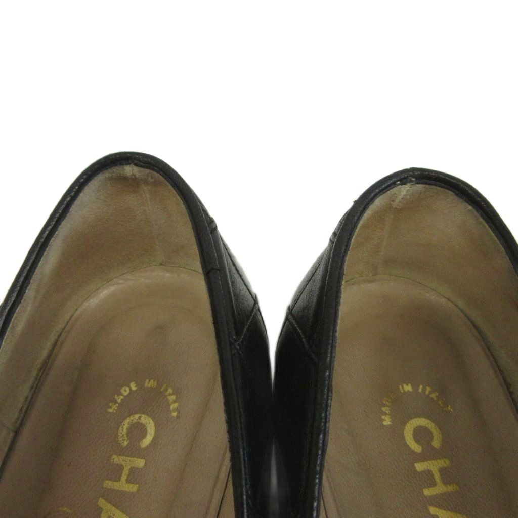 Chanel Quilted Leather Pumps Flat Shoes Almond Toe Black — view 4