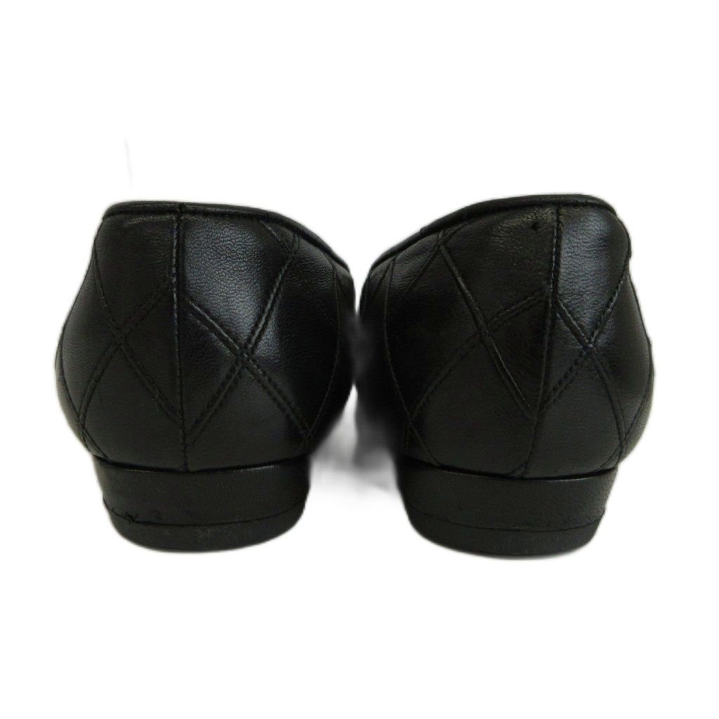 Chanel Quilted Leather Pumps Flat Shoes Almond Toe Black — view 5