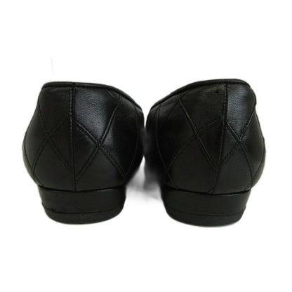 Chanel Quilted Leather Pumps Flat Shoes Almond Toe Black — view 5