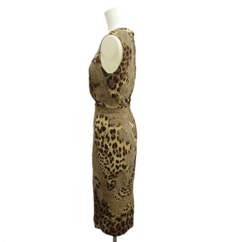 Dolce & Gabbana Dress Gold Colored Leopard Print Square Neck Sleeveless 36 — view 3