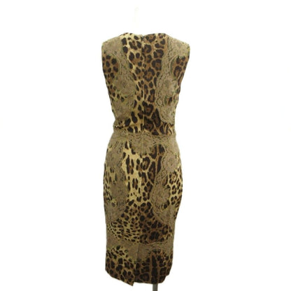 Dolce & Gabbana Dress Gold Colored Leopard Print Square Neck Sleeveless 36 — view 4