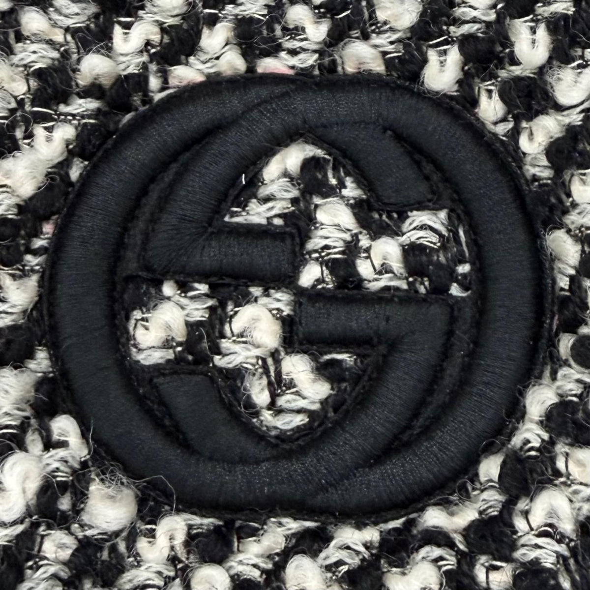 Gucci Wool Blend Interlocking G Contrast Design Tweed Bomber Jacket Black Beige — view 6