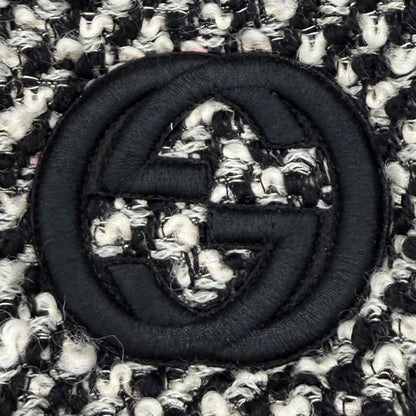 Gucci Wool Blend Interlocking G Contrast Design Tweed Bomber Jacket Black Beige — view 6