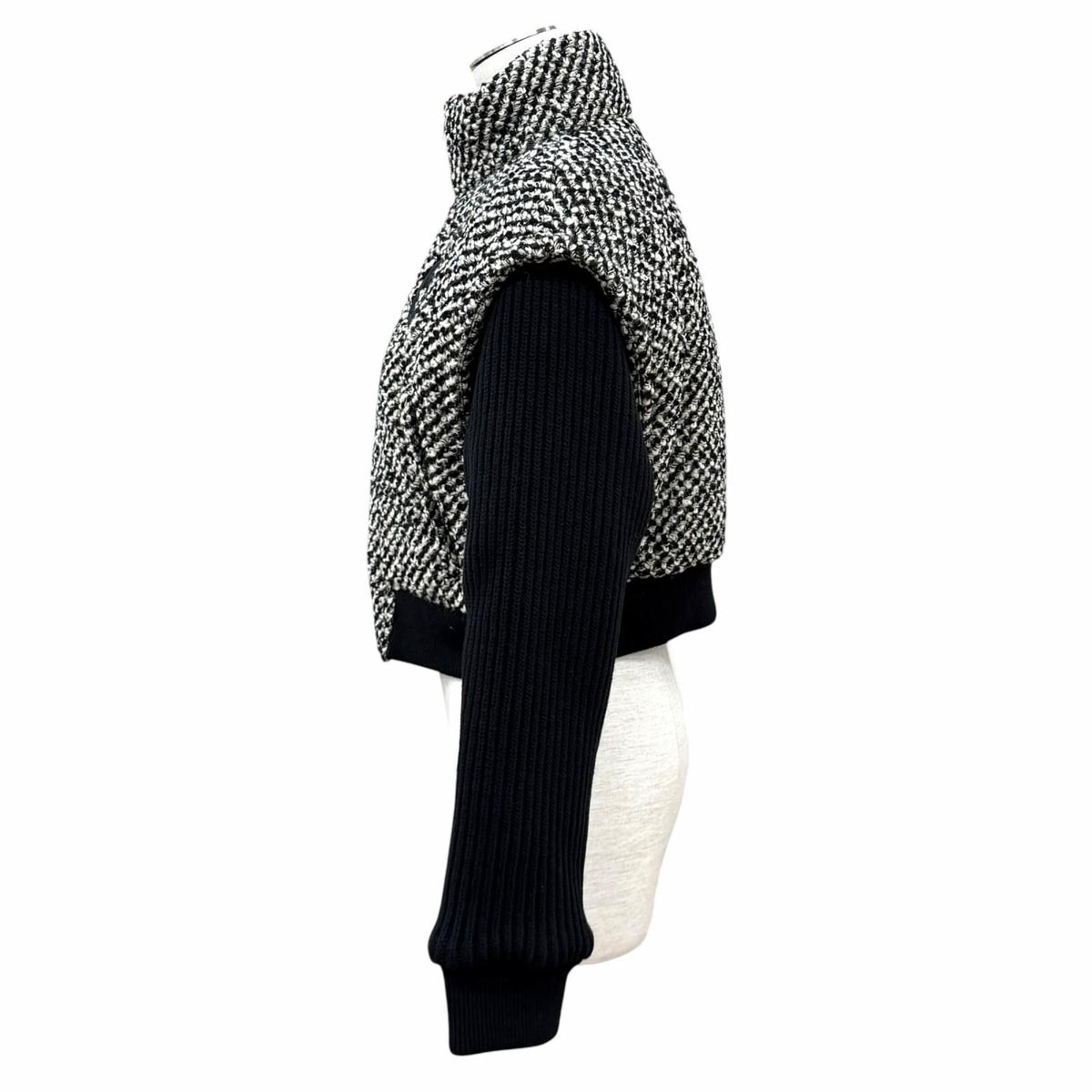 Gucci Wool Blend Interlocking G Contrast Design Tweed Bomber Jacket Black Beige — view 3