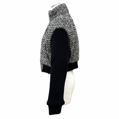 Gucci Wool Blend Interlocking G Contrast Design Tweed Bomber Jacket Black Beige — view 3