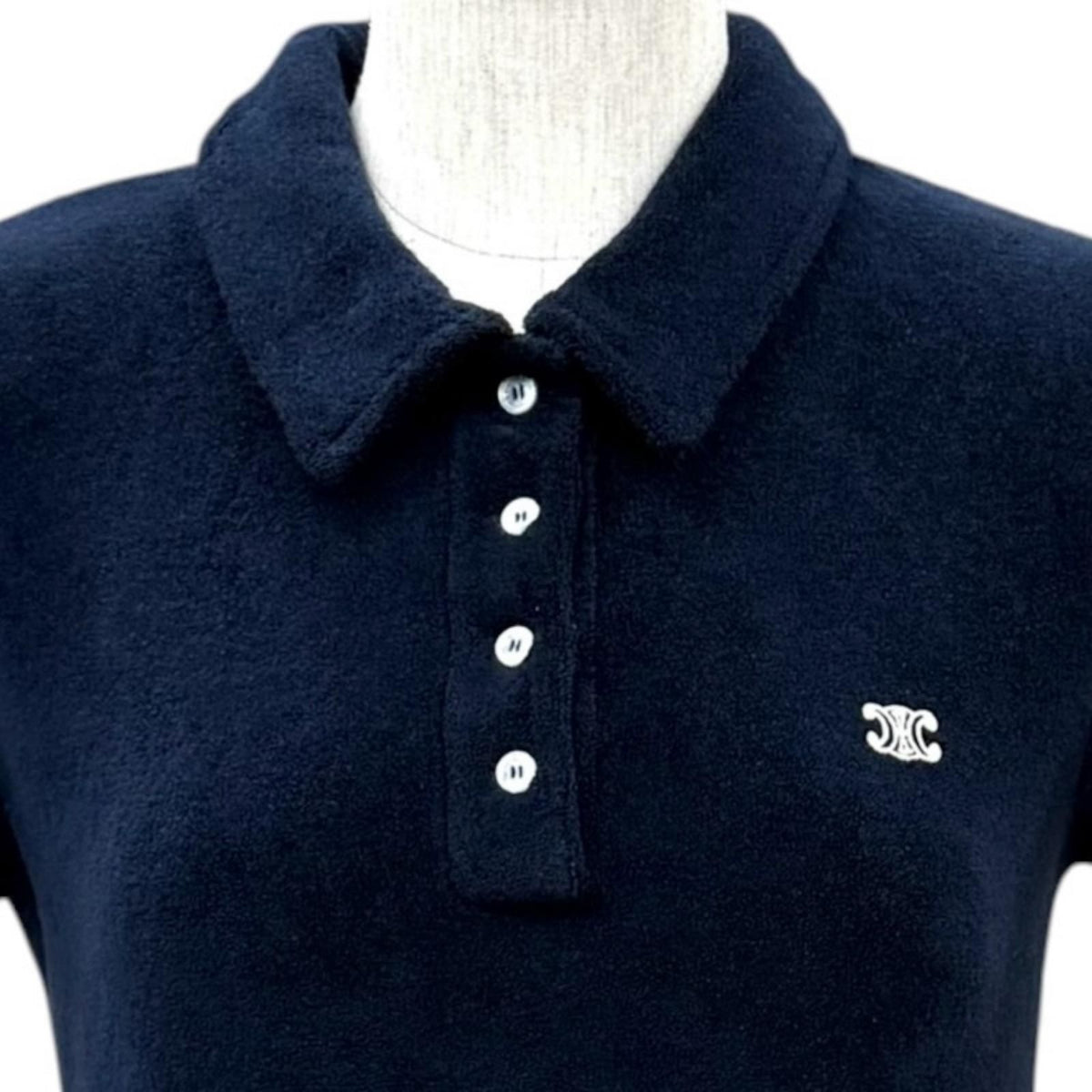 Celine Triomphe Embroidery Short Sleeve Mini Polo Dress Navy XS — view 2
