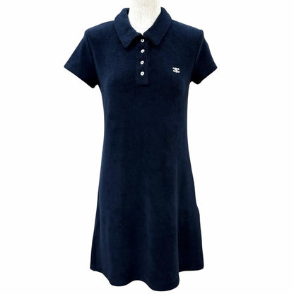 Celine Triomphe Embroidery Short Sleeve Mini Polo Dress Navy XS