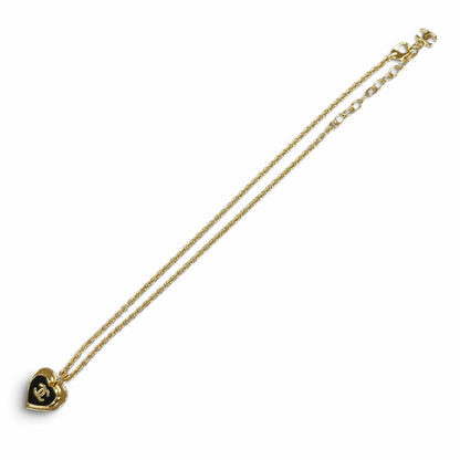 Chanel CC Logo Heart Pendant Gold Black — view 5