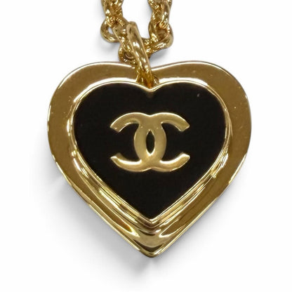 Chanel CC Logo Heart Pendant Gold Black