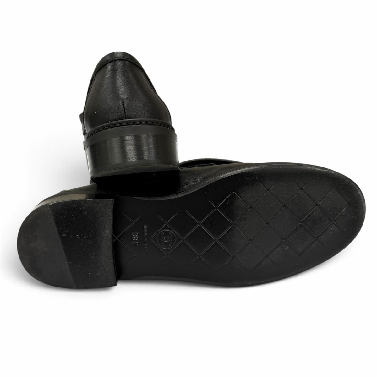 Chanel Quilted CC Logo Turnlock Leather Loafers Black Gold — view 7