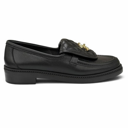 Chanel Quilted CC Logo Turnlock Leather Loafers Black Gold — view 6