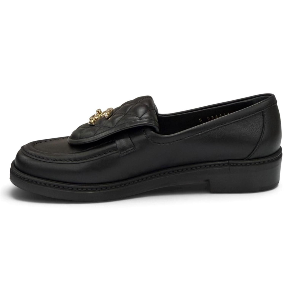 Chanel Quilted CC Logo Turnlock Leather Loafers Black Gold — view 5