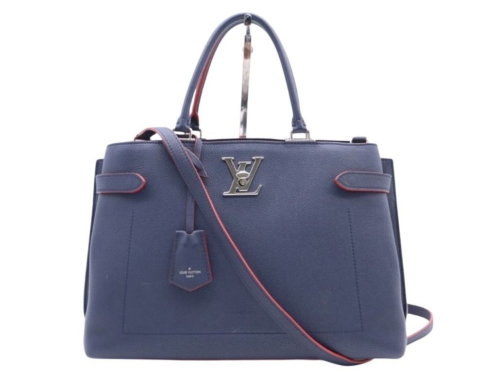 Louis Vuitton Lockme Day Marine Rouge Leather 2-Way Shoulder Bag Turnlock Silver