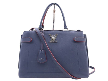 Louis Vuitton Lockme Day Marine Rouge Leather 2-Way Shoulder Bag Turnlock Silver