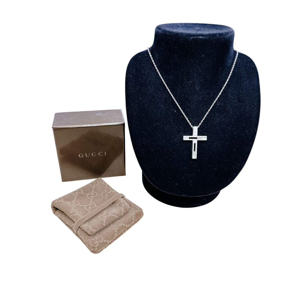 Gucci Cutout G Cross Necklace Silver