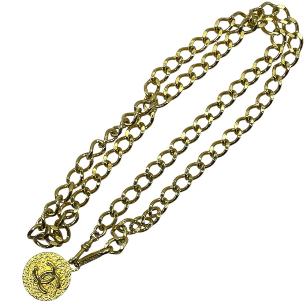 Chanel CC Logo Chain Belt Necklace Vintage Medal Gold Plated