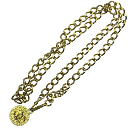 Chanel CC Logo Chain Belt Necklace Vintage Medal Gold Plated