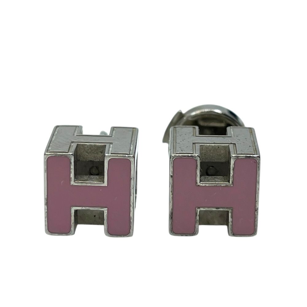 Hermes Earrings Cage D'h Cube Metal Silver Pink — view 2