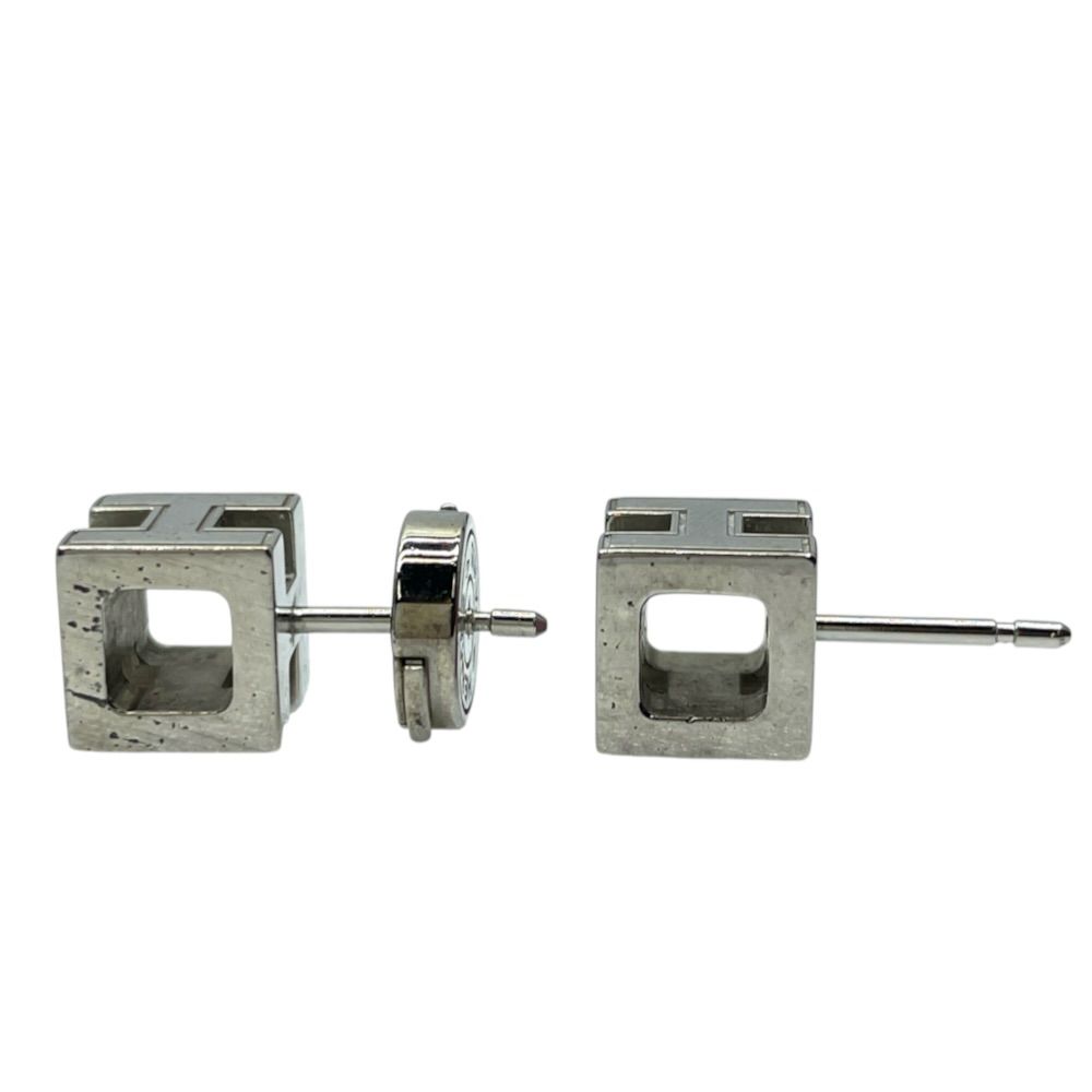 Hermes Earrings Cage D'h Cube Metal Silver Pink — view 4