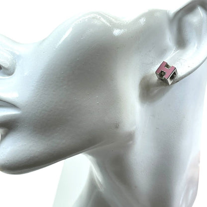 Hermes Earrings Cage D'h Cube Metal Silver Pink — view 8