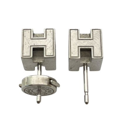 Hermes Earrings Cage D'h Cube Metal Silver Pink — view 5