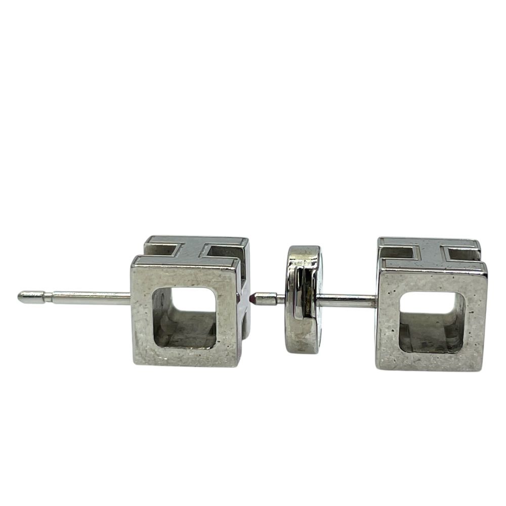 Hermes Earrings Cage D'h Cube Metal Silver Pink — view 3