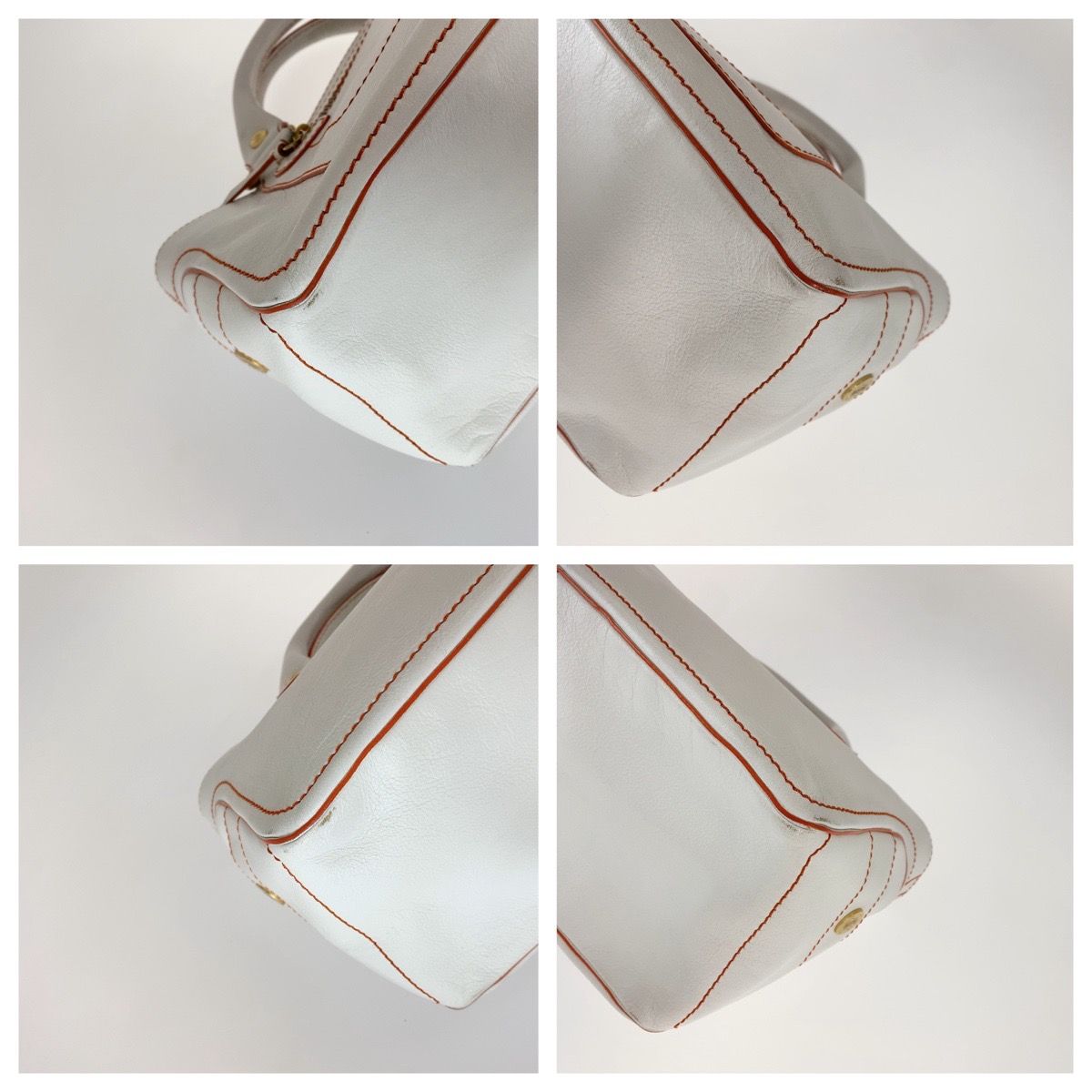 Celine Boogie White Orange Gold Leather Tote Bag — view 3