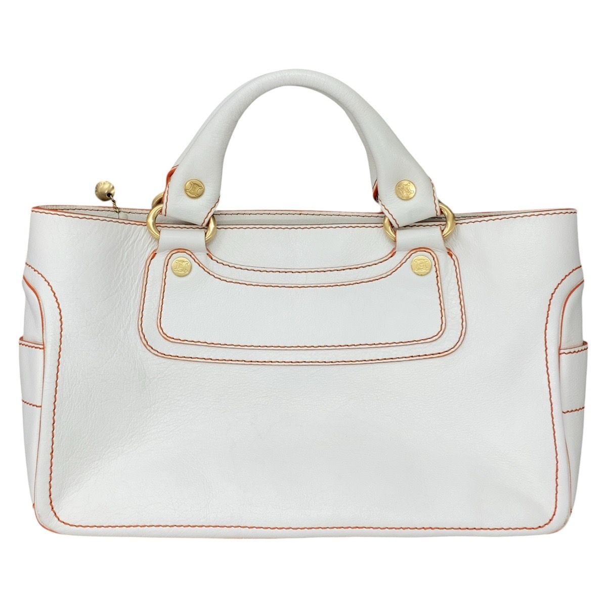 Celine Boogie White Orange Gold Leather Tote Bag — view 2
