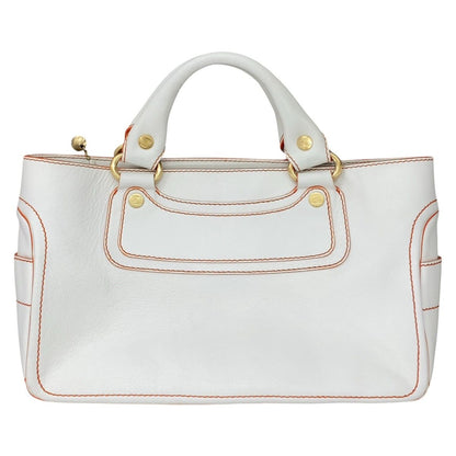 Celine Boogie White Orange Gold Leather Tote Bag — view 2