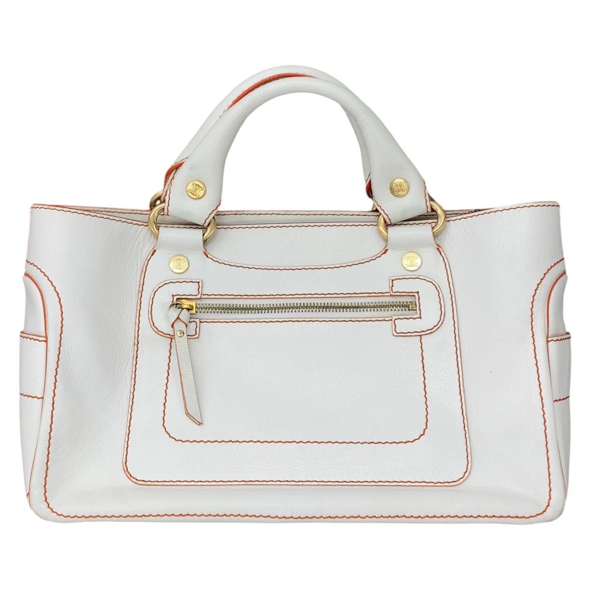 Celine Boogie White Orange Gold Leather Tote Bag