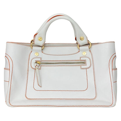 Celine Boogie White Orange Gold Leather Tote Bag