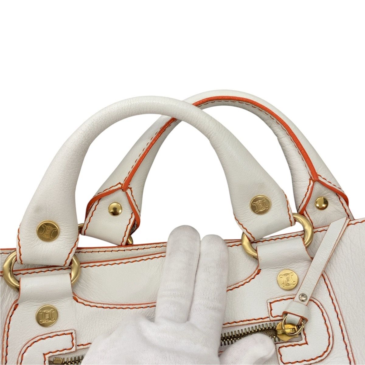 Celine Boogie White Orange Gold Leather Tote Bag — view 6