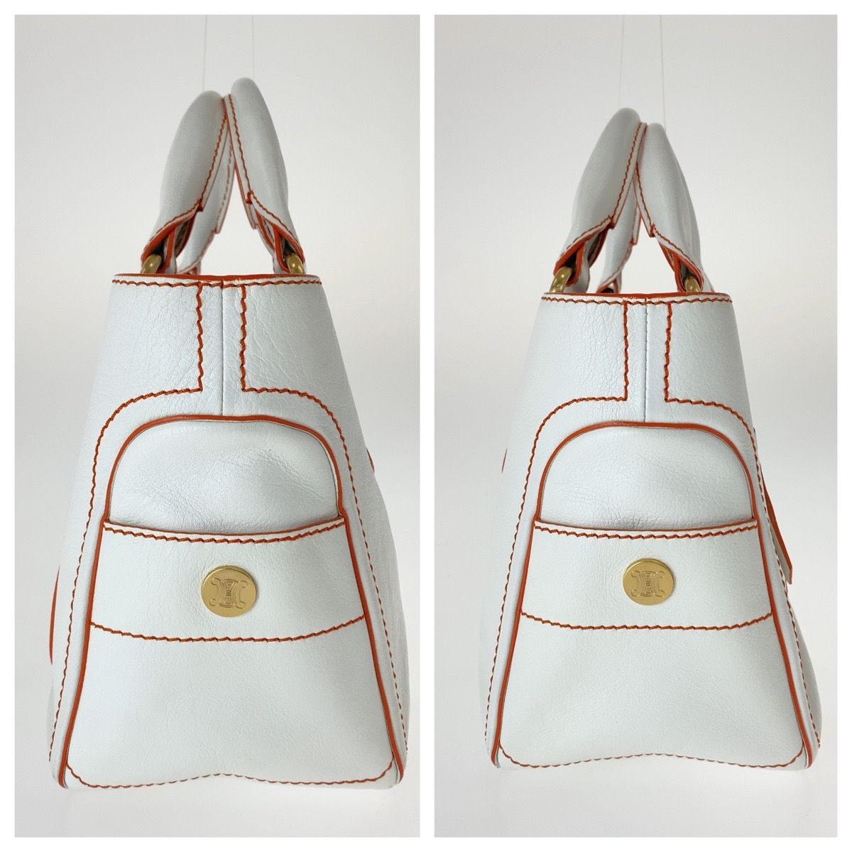 Celine Boogie White Orange Gold Leather Tote Bag — view 8