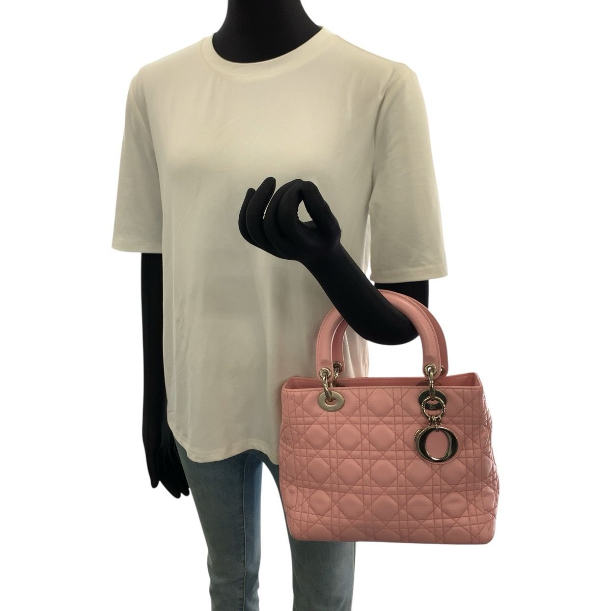 Dior Cannage Lady Dior Pink Silver Lambskin Tote Bag — view 7