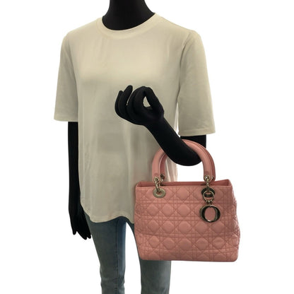 Dior Cannage Lady Dior Pink Silver Lambskin Tote Bag — view 7