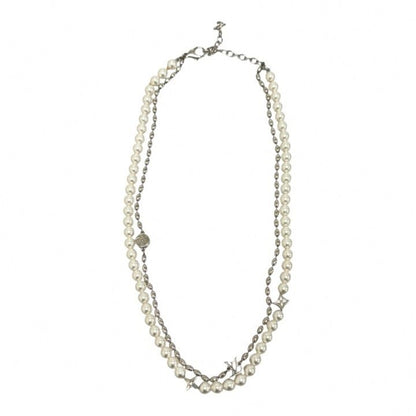 Louis Vuitton Necklace Pearl Fusion Monogram Flower LV Pendant Silver