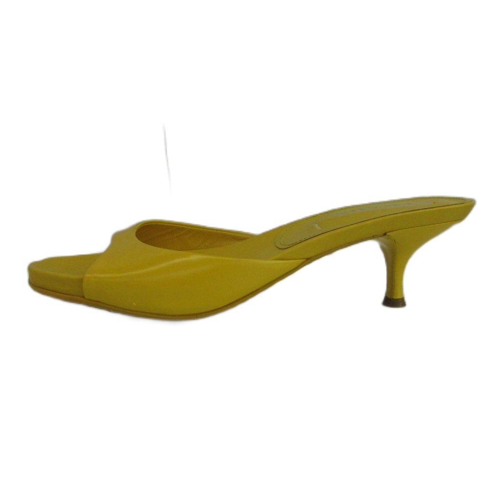 Prada Sandals Smooth Leather Open Toe Middle Heels Yellow — view 2