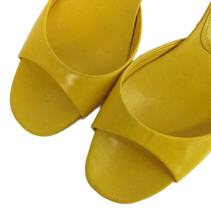 Prada Sandals Smooth Leather Open Toe Middle Heels Yellow — view 3